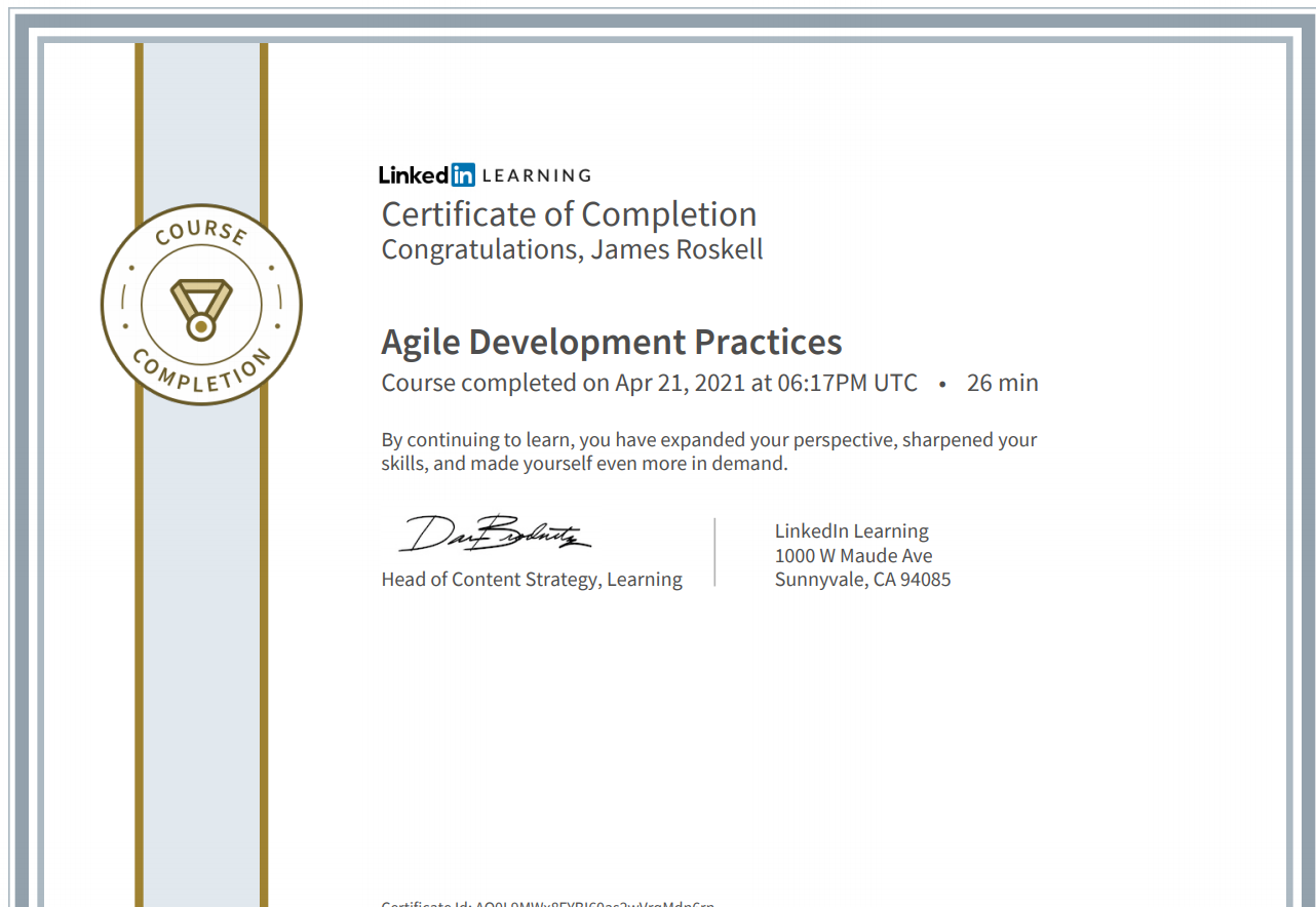 certificate of completion for agile practices